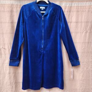 NWT Calvin Klein Velvet Royal Blue Zipper Front Loose Fit Sheath Dress size L